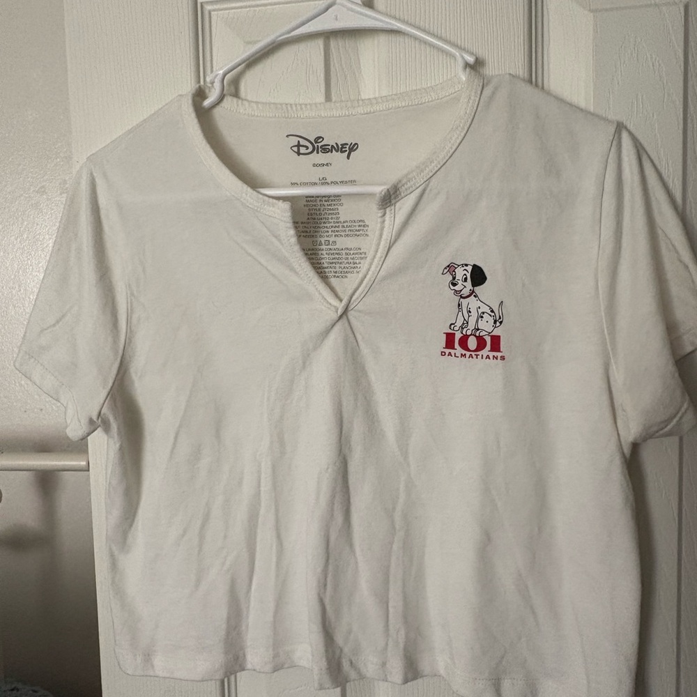 Disney White Short Sleeve Graphic Tee with Small Dalmatian Accent